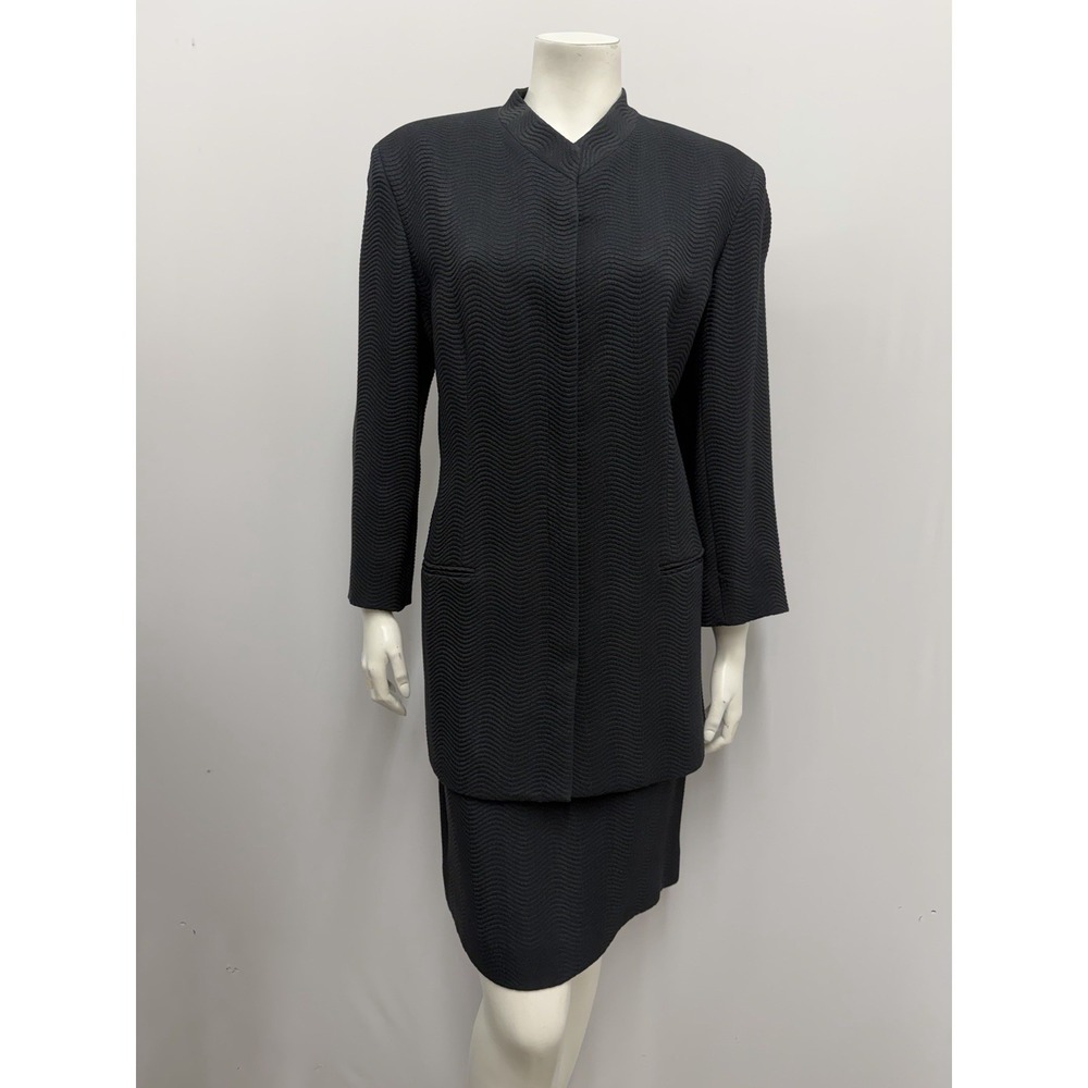 Vintage Emanuel Ungaro Jacket & Skirt Set Black Textured Fabric NWT Size 12 46